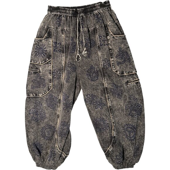 Ark Imports Pants - Ark Imports 100% Cotton Patterned Faded Wide Leg Harem Pants Hippie Boho M/L